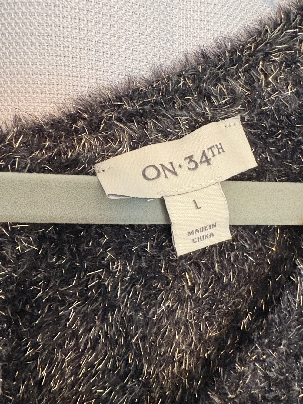 On-34th Black Sparkle Button-Front Sweater with pearl buttons